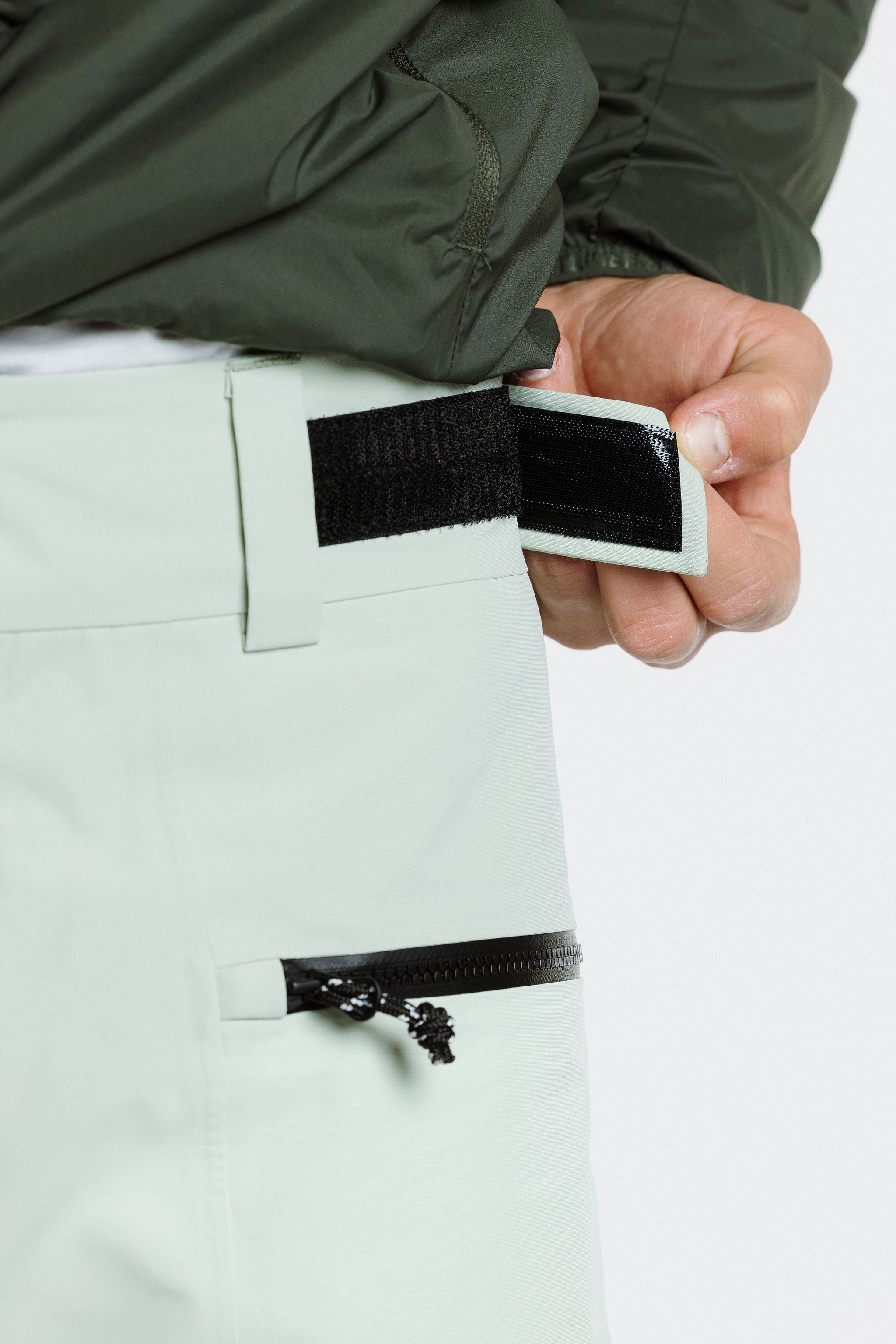 Enjo_3layer_shell_pants_men_soft_sage_waistband_adjustment