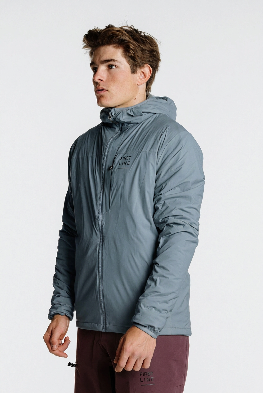 Seitenansicht mit Jacke in #5C6D7C