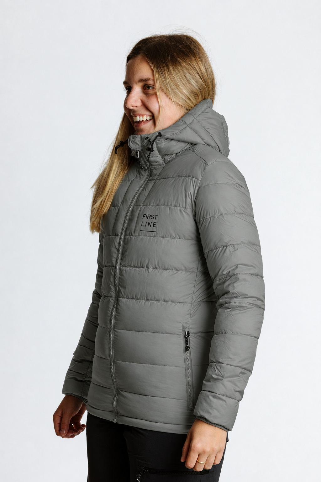 Seitenansicht der Jacke in #80817D